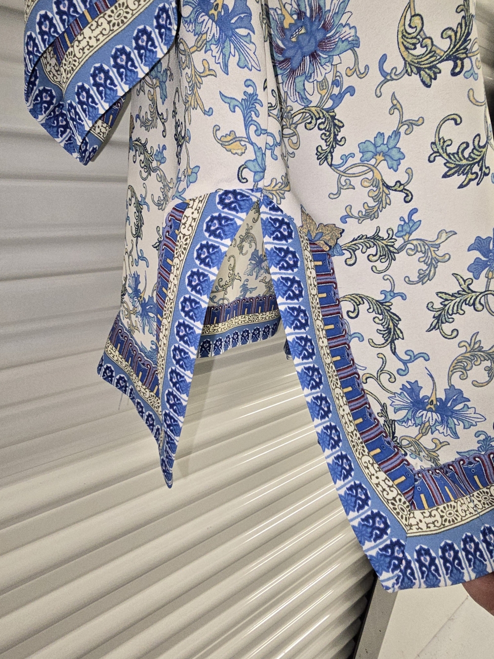 Max Studio White Open-Front Kimono with Blue Floral Border - Picture 7 of 10